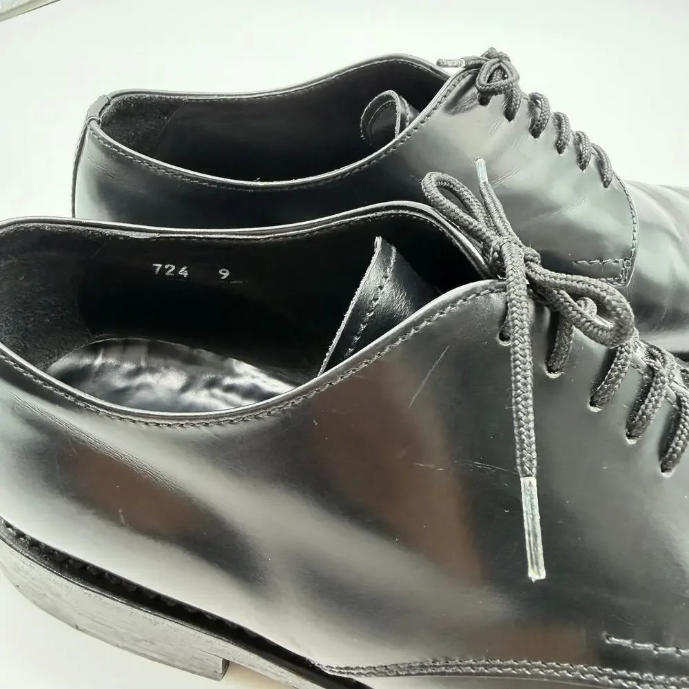 PRADA | Men’s Black Leather Derby Dress Shoes Square Toe Made in Italy 9